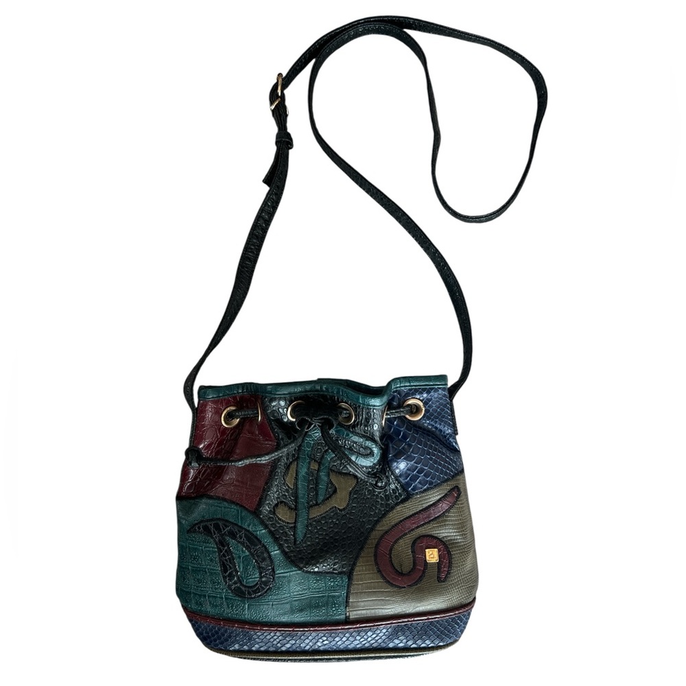 Vintage Korea Multicolor Patchwork textured leather crossbody Shoulder Bag